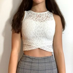 Bershka Lacy White Crop Top
